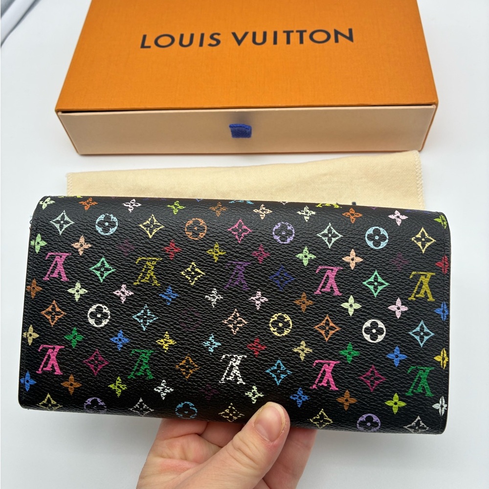 LOUIS VUITTON BLACK MURAKAMI NOIR MULTI COLOR SARAH WALLET LIMITED EDITION - Picture 13 of 14
